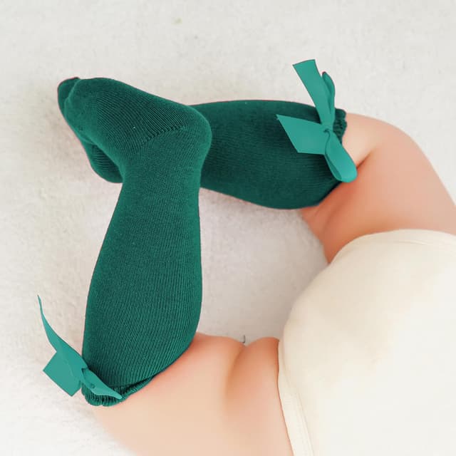 Detalle de DRESHOW – Lot de 3 paires de chaussettes hautes en coton pour bébé fille, hauteur genou avec nœud