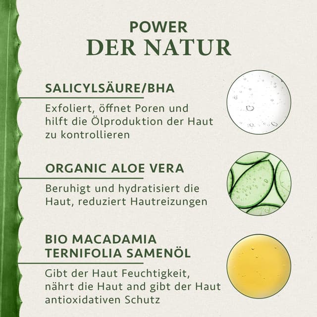 Detalle 2 de Satin Naturel Salicylsäure (BHA) Liquid Peeling 100 ml – sanftes Exfoliant für Gesicht & Hals mit Bio Aloe Vera, vegan