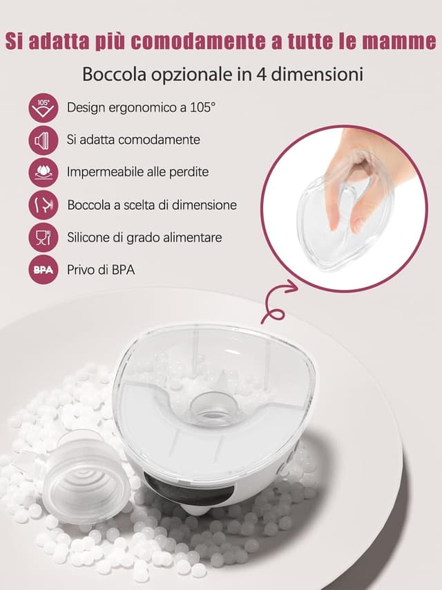 Detalle de Lulia elektrische Milchpumpe LU05 mit 4 Modi, 9 Stufen und 17/19/21/24 mm Flansch (BPA-frei, weiß)