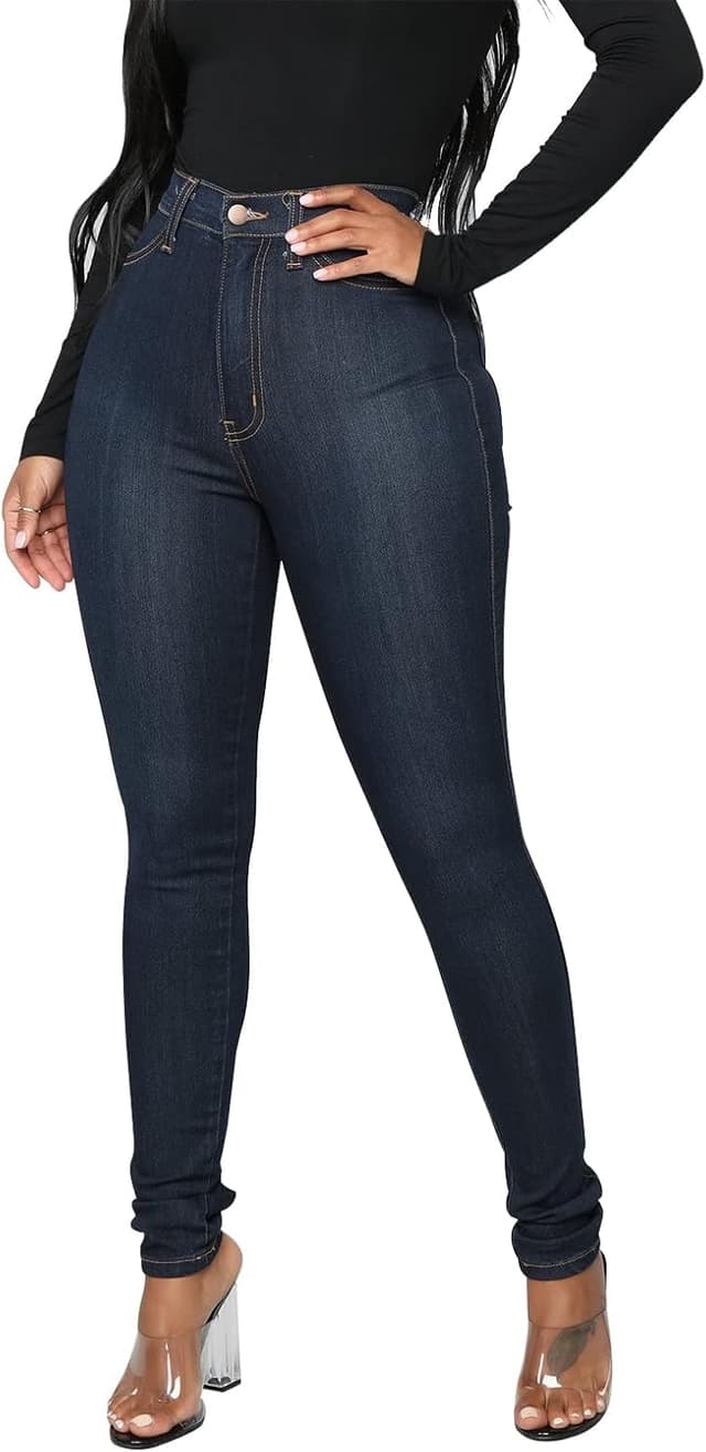 Detalle de KUNMI Womens Classic High Waisted Skinny Stretch Butt Lifting Jeans (Slim Fit Denim Pants)