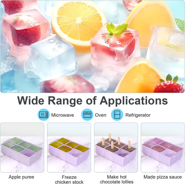 Detalle de Lifhety Eiswürfelform Silikon (2 Stück) mit Deckel – 6 große Quadrate pro Form, 5×5×5 cm
