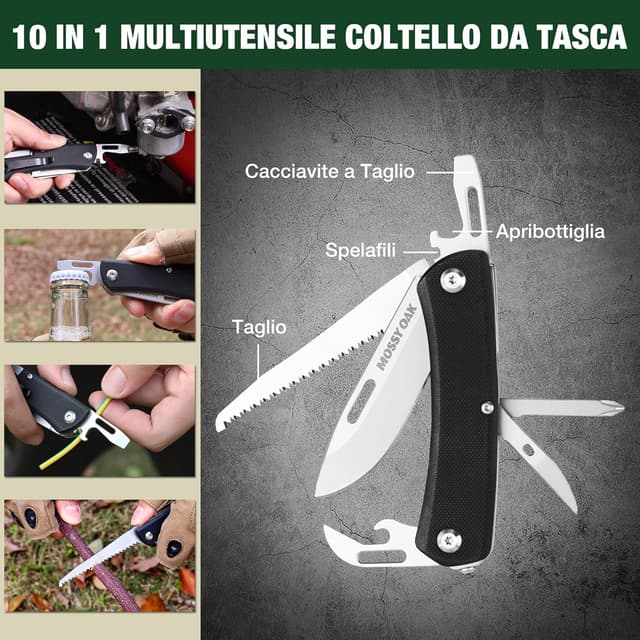 Detalle 2 de Mossy Oak Coltello multiuso 10 in 1 Mossy Oak, inox con manico in G10