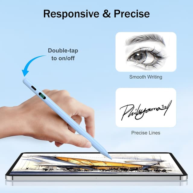 Detalle de FOJOJO Stift für iPad 2025–2018 mit LED-Ladestandsanzeige – Pencil für iPad 11/13, Air, Pro, mini (ohne Druckempfindlichkeit)