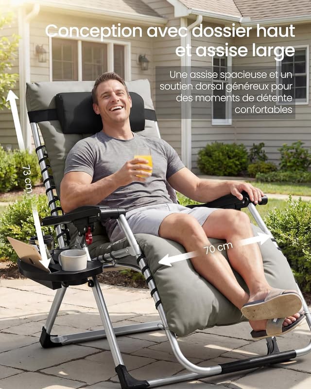 Detalle 1 de SONGMICS Chaise gravité zéro 110 kg