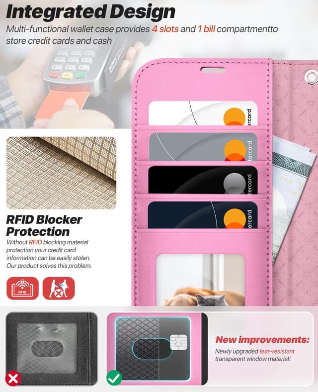 Detalle de OCASE Handyhülle für iPhone Air (6,5") – 2-in-1 abnehmbare Magnet- Klapphülle mit RFID, Kartenfach, Standfunktion und Qi-Laden (Rosa)