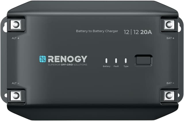 Detalle de Renogy 12V DC to DC Battery Charger 20A – intelligent converter with alternator detection & Bluetooth control