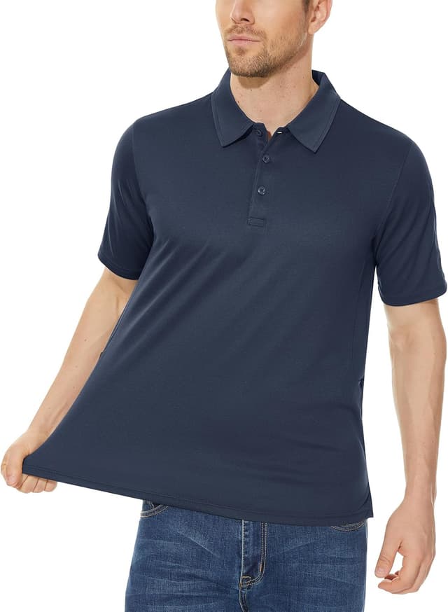 Detalle de Polo KEFITEVD à séchage rapide pour homme – manches courtes, polyester piqué léger