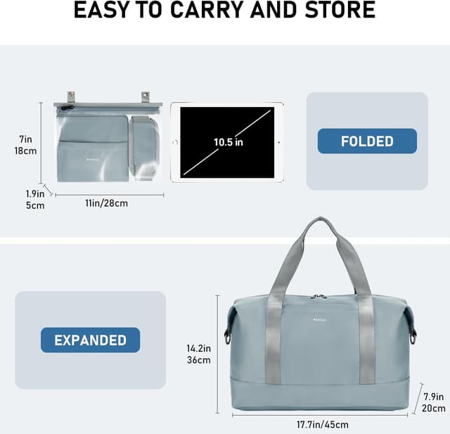 Detalle de ECOHUB Bagaglio a Mano Easyjet 45x36x20 (30L) – borsa pieghevole da viaggio con tasca impermeabile rimovibile, grigio