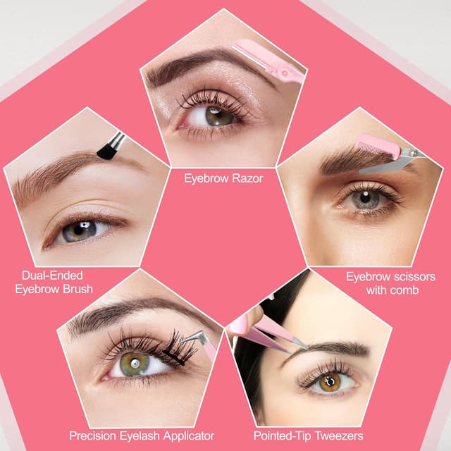 Detalle 2 de Eyebrow Kit 17-in-1 Tweezers & Grooming Tools Set (Stainless Steel) with Travel Bag