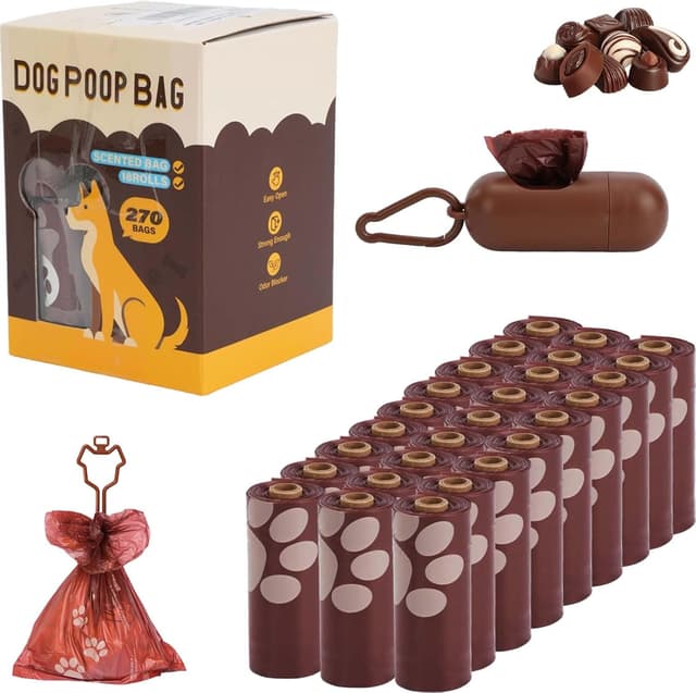 Detalle de giteo bedding 270-Count Chocolate Scented Dog Poop Bags with Dispenser & Holder