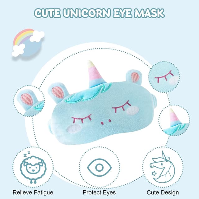 Detalle de Cirorld Kids Travel Pillow & Neck Support with Memory Foam and Sleep Mask (Blue Unicorn)