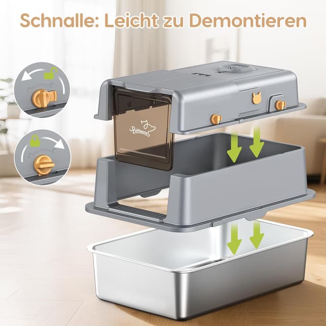 Thumbnail 6 de PalNests XXL Edelstahl-Katzentoilette mit 105°-Klappdeckel, Deckel- und Spritzschutz sowie Geruchsentfernungssystem