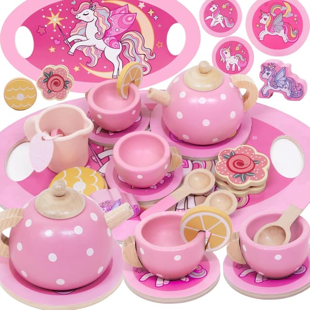 Imagen de Unicorn Wooden Tea Set for 2–6 Year Girls en OfertitasTOP