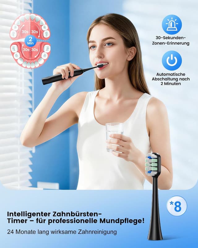 Thumbnail 6 de Elektrische Schallzahnbürste 5‑Modi mit 8 Bürstenköpfen 🪥