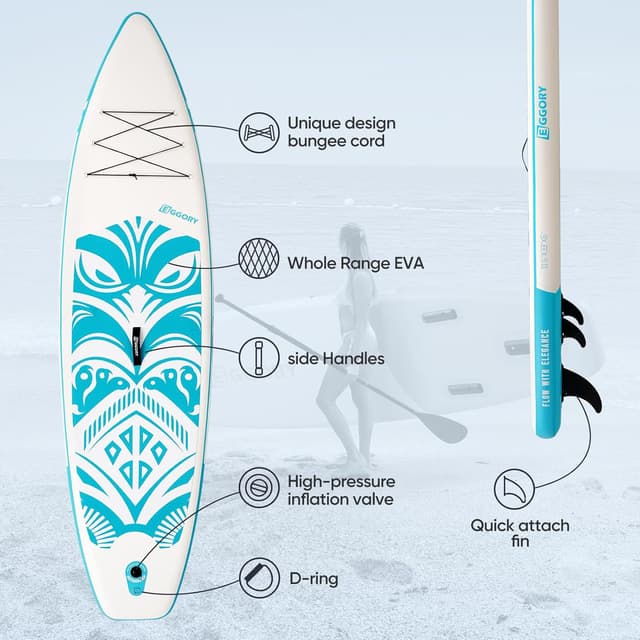 Thumbnail 6 de EGGORY Inflatable Paddle Board Set (Extra Wide SUP) with Removable Fin, Pump & Waterproof Phone Pouch