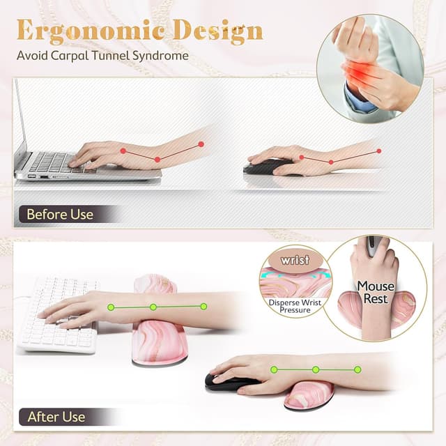 Detalle de Gimars Upgrade Enlarge Silky Memory Foam Wrist Rest Set (Pink Gold) – Keyboard & Mouse Support, 3 Pieces