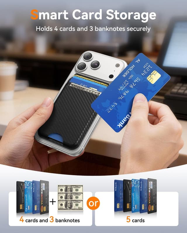 Detalle de Fanseesy MagSafe Wallet (Carbon Fibre) – Slim 5 Card Holder with Magnetic Closure