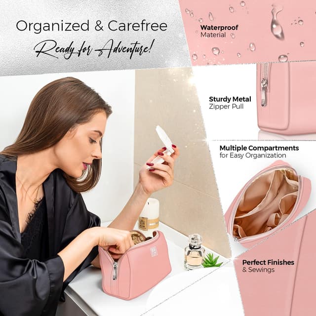 Detalle de BOACAY Small Makeup Bag travel cosmetic pouch (18 x 9.5 x 13cm) with compartments