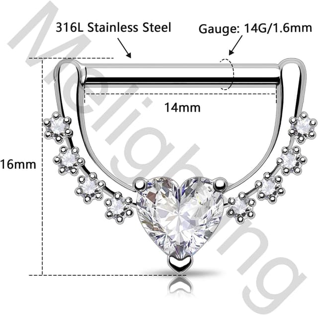 Thumbnail 5 de Melighting piercing capezzolo cuore zirconia 14G 14mm