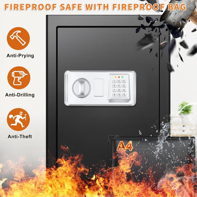 Detalle 2 de Mejasg Safe „Tresor Safe Tresor Feuerfest“ 75 L mit Alarmanlage, digitalem Zahlenschloss & feuerfester Dokumententasche