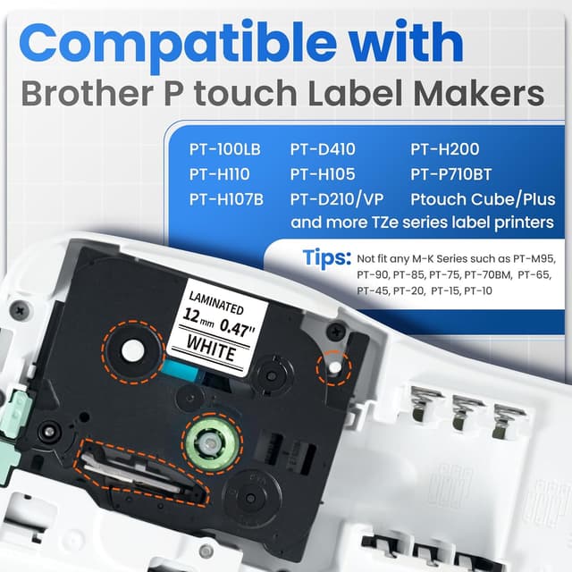 Detalle de MarkField TZe-231 Schriftband kompatibel zu Brother P-Touch, 12 mm, schwarz auf weiß (4er Set)