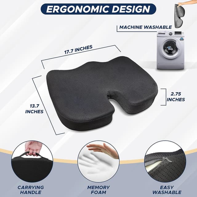 Detalle 2 de EcoNour Coccyx Cushion memory foam & gel seat cushion for sciatica, tailbone and lower back support