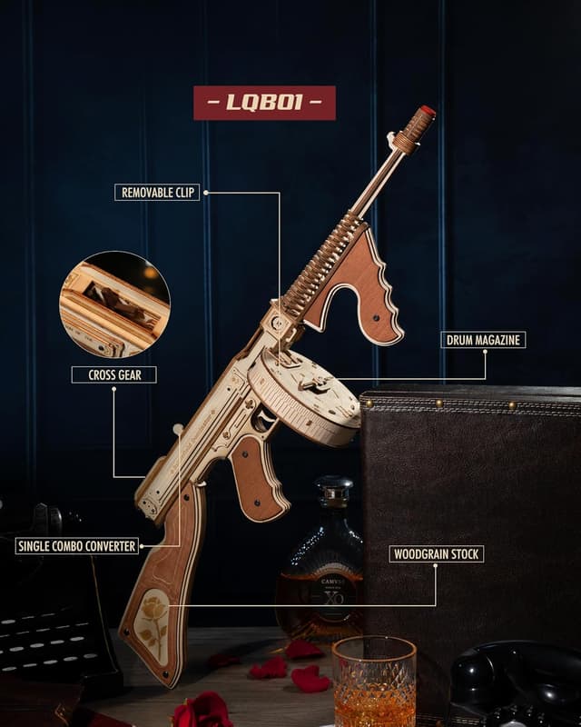 Detalle de Robotime Puzzle 3D en bois Thompson (maquette pistolet) à construire, modèle adulte