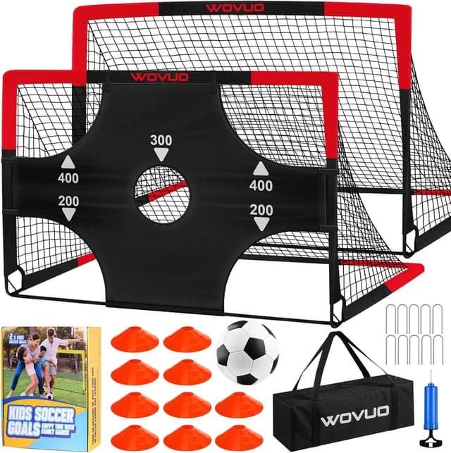 Detalle de Kids Soccer Goals for Backyard Set of 2 (6x4 ft) Portable Pop-Up Training Goals with Target, Ball, Cones & Net