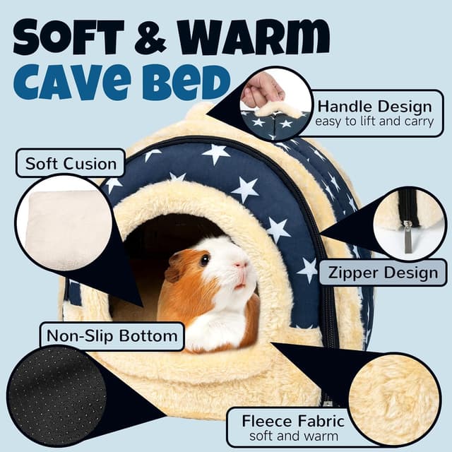 Detalle de Pantula Warm Guinea Pig Bed House (Blue Star) – cave-style hideout with removable pad