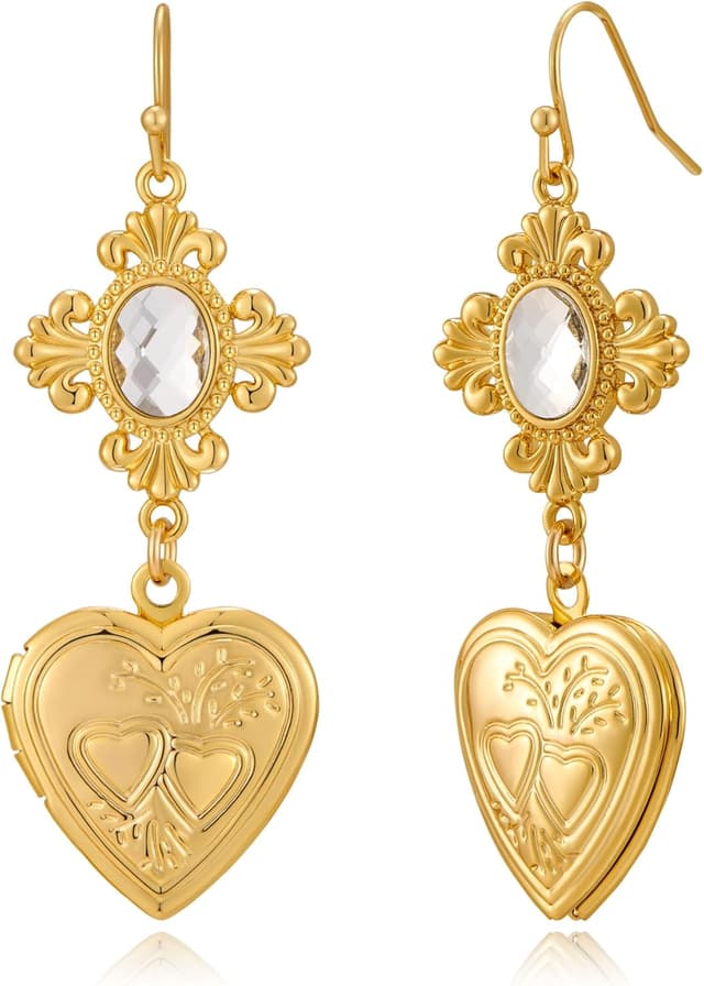 Detalle de LILIE&WHITE Damen-Hängeohrringe im Herz-Design (Gold/Silber), hypoallergen & anlaufsicher