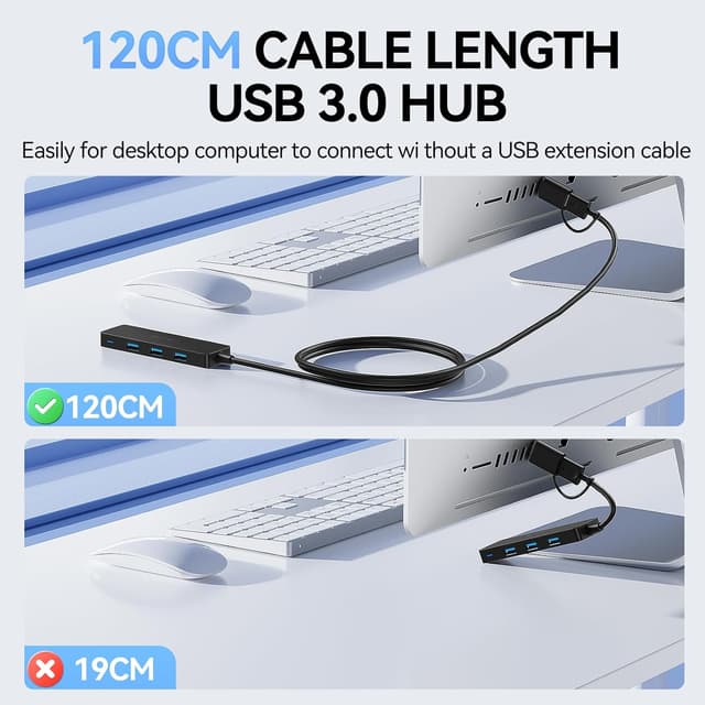 Detalle de Aceele USB 3.0 / USB‑C Hub mit 120‑cm-Kabel und 4× USB 3.0 Ports
