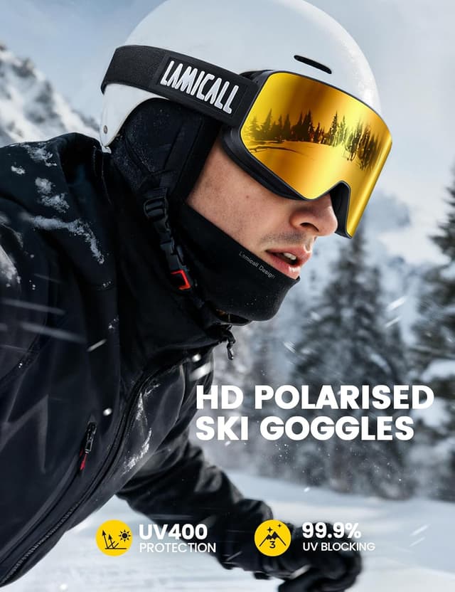 Detalle 2 de Lamicall Ski Goggles with HD anti-fog double-lens, UV400 protection and wide OTG fit (Cat 3)