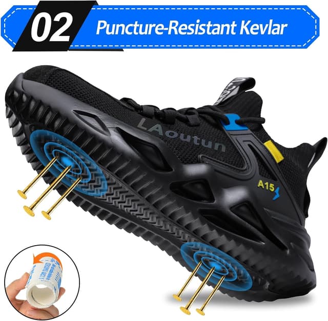 Detalle de LAoutun Safety Trainers steel toe cap work shoes for men (dark black)