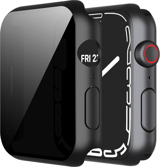 Detalle de Misxi 2-Pack All-around Privacy PC Case for Apple Watch Series 9/8/7 45mm with Tempered Glass Protector, Black