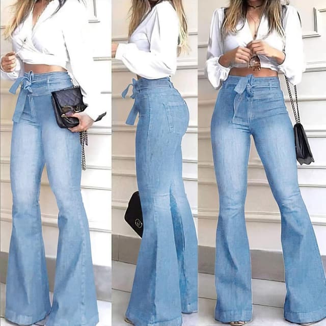 Detalle de KDF High Waisted Flare Jeans for Women with Removable Belt, Stretch Wide Leg Bell Bottom Style