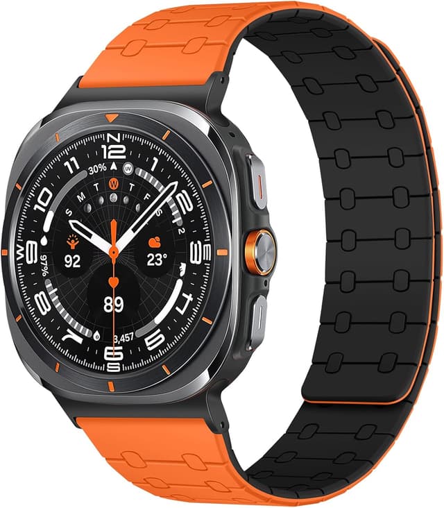 Detalle de Amizee No Gap Magnetic Sport Silicone Strap for Samsung Galaxy Watch Ultra 47mm (Orange/Black)