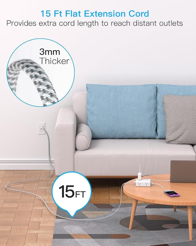 Thumbnail 2 de Surge Protector Power Strip 15ft with 8 Outlets and 4 USB Ports ๐