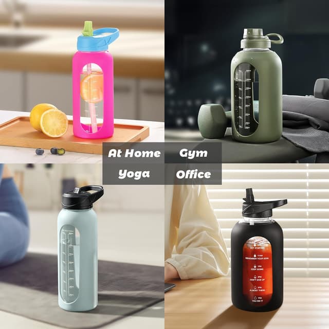 Thumbnail 6 de CIVAGO 32 oz Glass Water Bottle with Straw, Handle & Time Markers (Leakproof) — Army Green