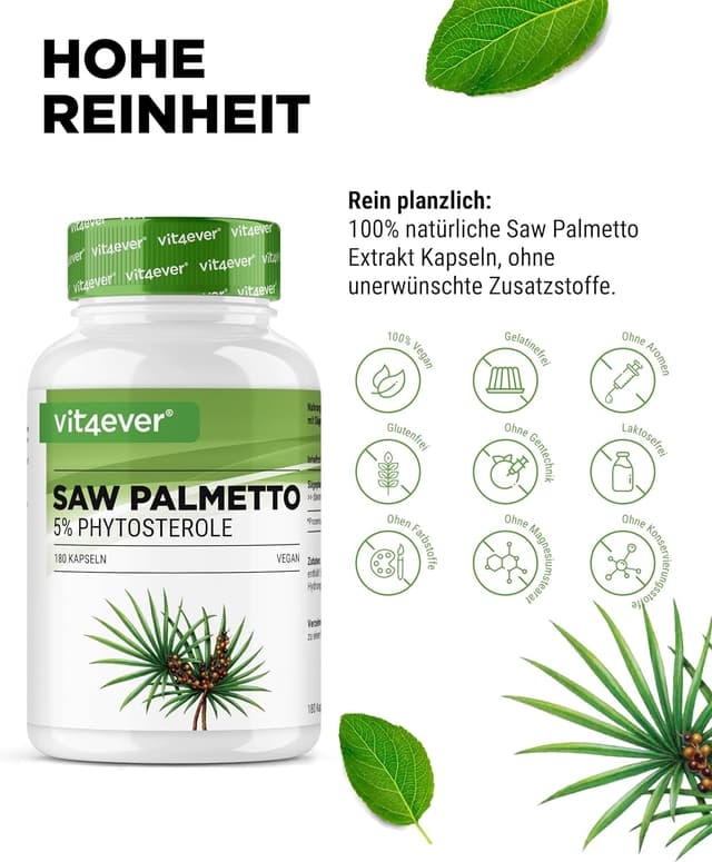 Detalle de Saw Palmetto Extrakt 500 mg – 180 Kapseln, 5% Phytosterole (vegan)