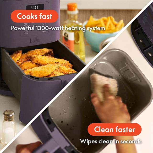 Detalle de BELLA 4Qt Slim Air Fryer (Plum) with Adjustable Temperature & 6 Presets