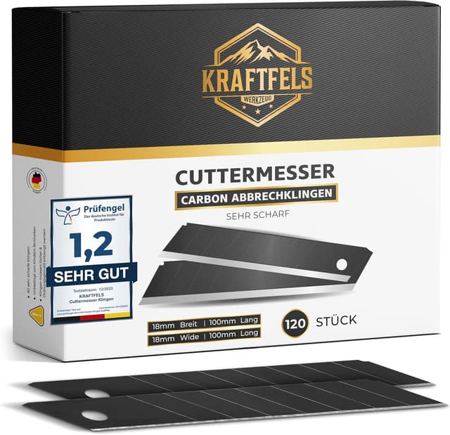 Detalle de KRAFTFELS 120x Profi Cuttermesser Klingen 18 mm (18mm Ersatzklingen, Abbrechklingen aus Carbonstahl)