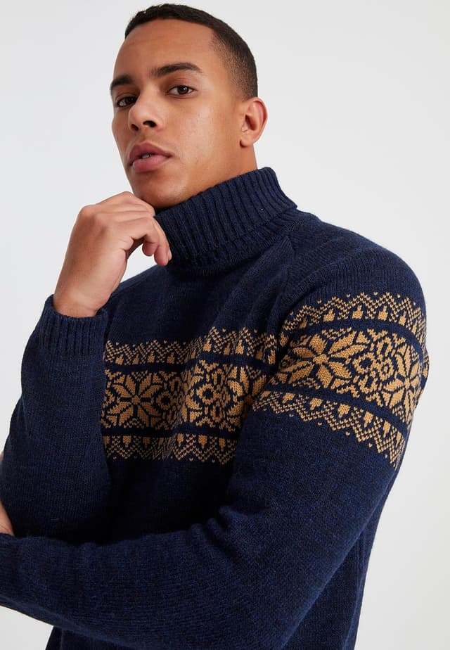 Detalle 2 de Leif Nelson pull à col roulé homme en tricot norvégien à motif d’hiver