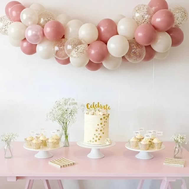 Detalle de Biapian Pink and Gold Balloons (50 Pack, 12 Inch) Retro Blush & Metallic Gold Confetti Party Decorations