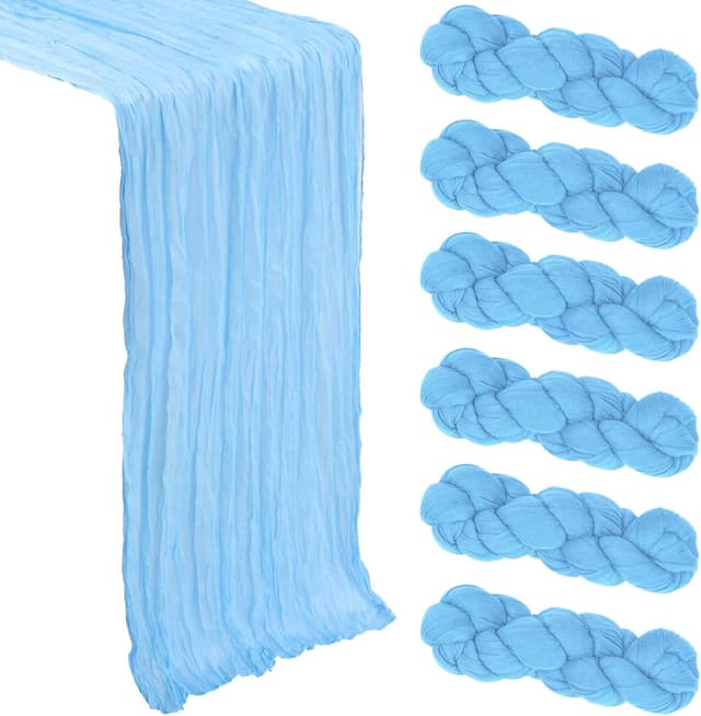 Detalle de Heneger 6-Pack Baby Blue Cheesecloth Table Runner (10 Ft) for Easter, Spring & Boho Decor