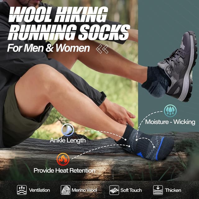 Detalle de ANTSANG No Show Merino Wool Ankle Socks (6-Pack) for Hiking, Running & Everyday Wear