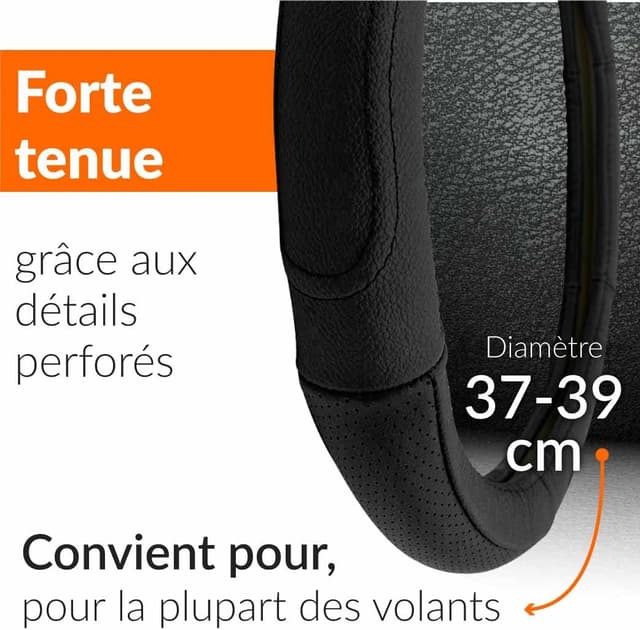 Thumbnail 5 de Upgrade4cars Couvre-volant cuir noir taille 37-39 cm
