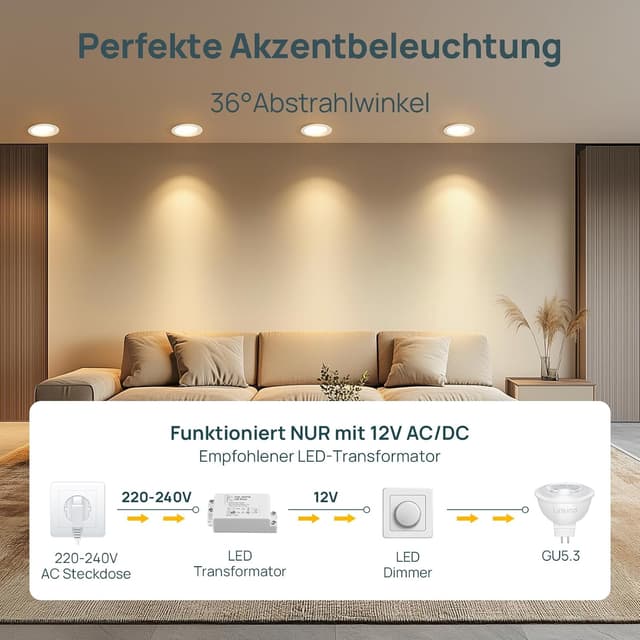 Detalle de Linkind dimmbar GU5.3 MR16 LED 5,5 W (entspricht 50 W), 2700 K, 36° Abstrahlwinkel – 5er-Set