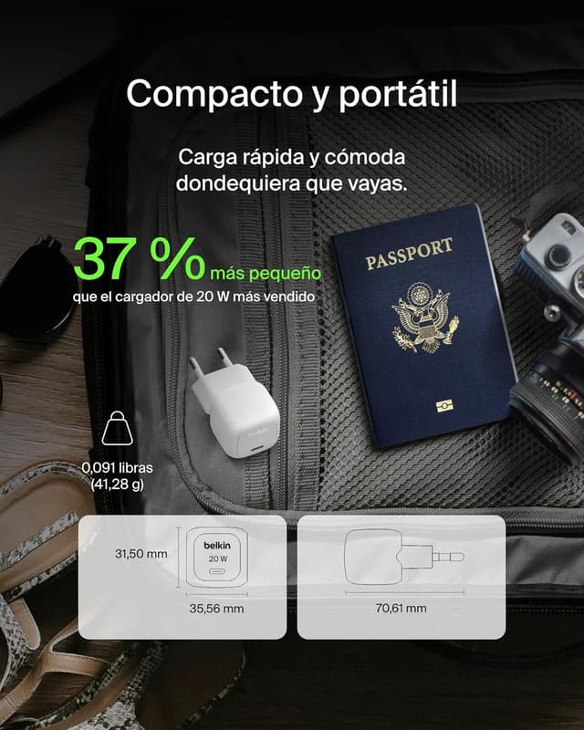 Detalle 2 de Belkin BoostCharge Cargador USB-C 20W para iPhone y Samsung ⚡