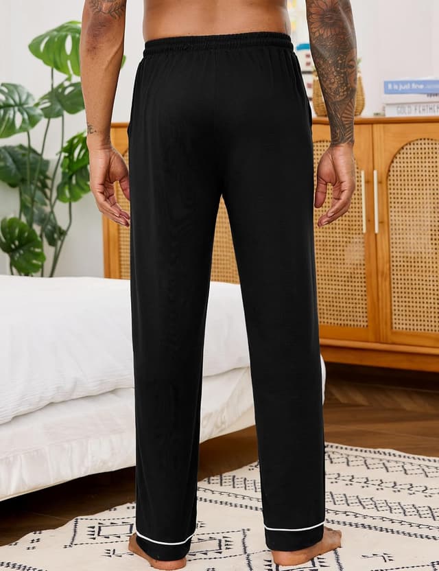 Detalle de Crewhpo Pantalon de pyjama homme en coton (mélange 65% coton/35% polyester) avec taille élastique et cordon, poches
