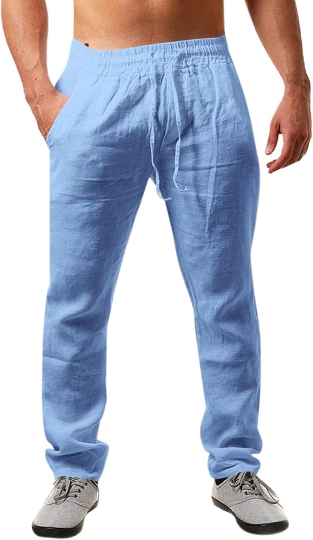 Thumbnail 5 de Runcati Herren Leinenhose Einfarbig Lang Leinenhose Sommerhose mit Kordelzug